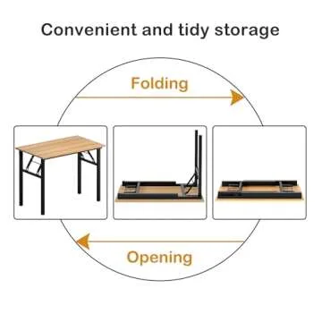 Need Folding Desk for Home Office 39-3/8'' Length Modern Folding Table Computer Desk No Install Needed Teak Color Desktop Black Frame, AC5BB(10060)