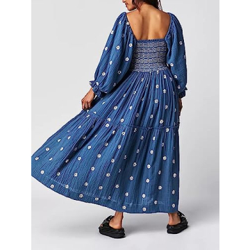 Chloefairy Women's Flower Embroidered Maxi Dress - Stylish & Flattering