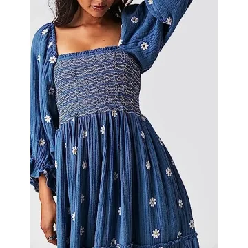 Chloefairy Women's Flower Embroidered Maxi Dress - Stylish & Flattering