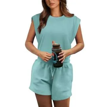 OFEEFAN Womens Rompers for Summer Cute Vacation Cruise Beach Outfits Cap Sleeves Going Out Air Shortalls Jumpsuits Light Teal S