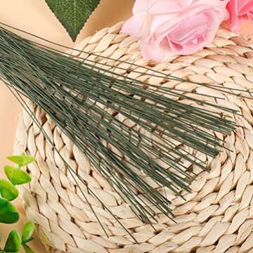 100 Pcs 14 Inch 26 Gauge Green Floral Wire for Crafting and Flower Arrangement Supplies