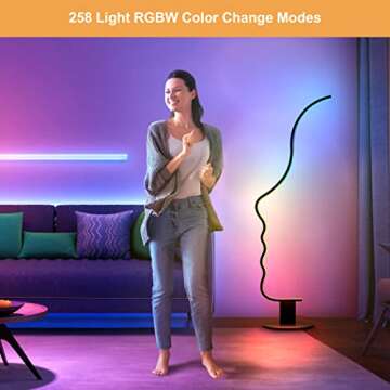 RGBW Modern Face Floor Lamp for Bedroom Living Room, 55.5 inches High Unique Standing Reading Dimmable Black Led Floor Lamp with Remote, Cool Ambient Lighting Changing Curved Floor Lamp