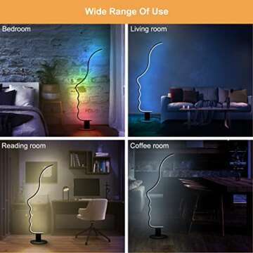 RGBW Modern Face Floor Lamp for Bedroom Living Room, 55.5 inches High Unique Standing Reading Dimmable Black Led Floor Lamp with Remote, Cool Ambient Lighting Changing Curved Floor Lamp