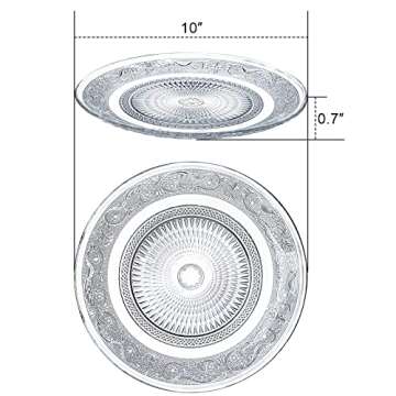 Elsjoy Set of 6 Glass Dinner Plate, 10 Inch Large Serving Plate Round Clear Glass Plate, Vintage Emb...