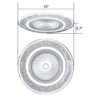 Elsjoy Set of 6 Glass Dinner Plate, 10 Inch Large Serving Plate Round Clear Glass Plate, Vintage Emb...
