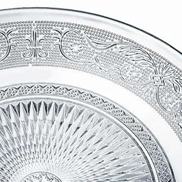 Elsjoy Set of 6 Glass Dinner Plate, 10 Inch Large Serving Plate Round Clear Glass Plate, Vintage Embossed Dinnerware for Pasta, Salad, Home Wedding Decor