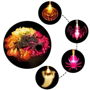 Eternity sky 4 Packs Halloween String Lights Party Decorations - Hallowmas Pumpkin Spider Ghost Bat Garland with 120 LED Indoor Outdoor Lighting Decor 59FT (Batteries Not Included)