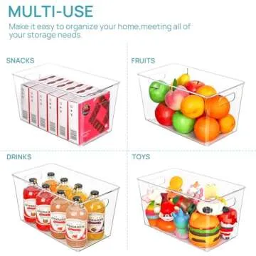 Vtopmart 6 PCS Clear Plastic Storage Bins, Pantry Organizer Containers with Handle for Refrigerator, Fridge, Cabinet, Kitchen, Countertops, Cupboard, Home Organization and Storage, XL
