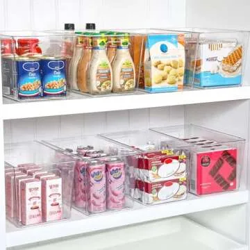 Vtopmart 6 PCS Clear Plastic Storage Bins, Pantry Organizer Containers with Handle for Refrigerator, Fridge, Cabinet, Kitchen, Countertops, Cupboard, Home Organization and Storage, XL