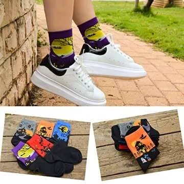 Vibrant HABUAETY Halloween Socks for Women - 5 Pairs