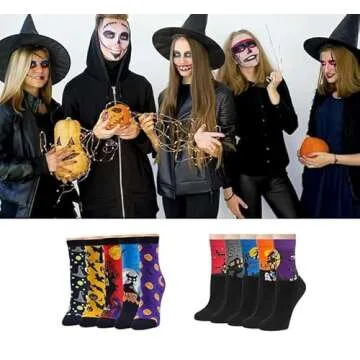 Vibrant HABUAETY Halloween Socks for Women - 5 Pairs