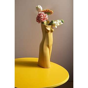 Decorzinger Geometry Body Vase, Unique Statue Art Vase, Ceramic Vase for Minimalist Style, Modern Abstract Flower Vase for Home Decor, Centerpieces, Rustic Farmhouse, Living Room, Table Decoration