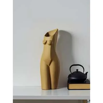 Decorzinger Geometry Body Vase, Unique Statue Art Vase, Ceramic Vase for Minimalist Style, Modern Abstract Flower Vase for Home Decor, Centerpieces, Rustic Farmhouse, Living Room, Table Decoration