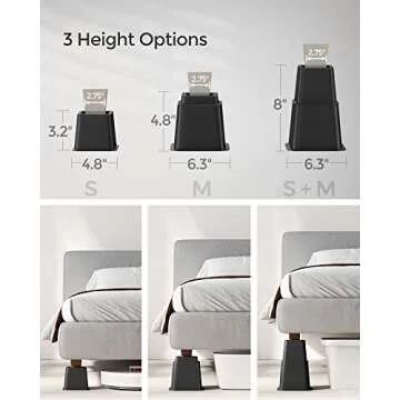 SONGMICS Bed Risers, 4-Pack Furniture Risers, Heavy Duty Bed Lifts in Heights of 3, 5 or 8 Inches, L...