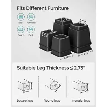 SONGMICS Bed Risers, 4-Pack Furniture Risers, Heavy Duty Bed Lifts in Heights of 3, 5 or 8 Inches, Lifts up to 1300 lb, Stackable Risers for Sofa, Table Legs Extenders, Black UCDG001B01