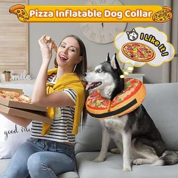 Grand Line Pizza Inflatable Collar for Dog and Cat, Soft Protective Recovery Cone After Surgery, Blow up Pet Donut Collar Cone, E-Collar Alternative Does not Block Vision (Cartoon,X-Large)