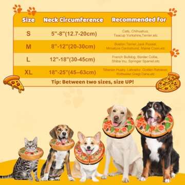 Grand Line Pizza Inflatable Collar for Dog and Cat, Soft Protective Recovery Cone After Surgery, Blow up Pet Donut Collar Cone, E-Collar Alternative Does not Block Vision (Cartoon,X-Large)