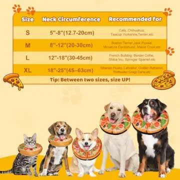 Grand Line Pizza Inflatable Collar for Dog and Cat, Soft Protective Recovery Cone After Surgery, Blow up Pet Donut Collar Cone, E-Collar Alternative Does not Block Vision (Cartoon,X-Large)