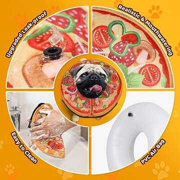 Grand Line Pizza Inflatable Collar for Dog and Cat, Soft Protective Recovery Cone After Surgery, Blow up Pet Donut Collar Cone, E-Collar Alternative Does not Block Vision (Cartoon,X-Large)