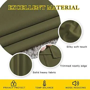 NICETOWN Blackout Curtains for Living Room - Functional Blackout Drapes/Panels for Bedroom, Thermal Insulated, Privacy Assured (Set of 2, 52 x 63 inches in Olive Green)