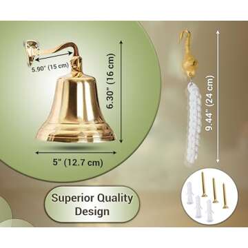 ARSUK Ship Bell - Large Solid Brass Sleigh Bell, Wall Mounted Hanging Nautical Ships Bell for Dinner...