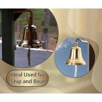 ARSUK Ship Bell - Large Solid Brass Sleigh Bell, Wall Mounted Hanging Nautical Ships Bell for Dinner Christmas Service Craft Farmhouse Maritime Church Pirate House