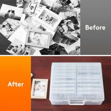 Lifewit Photo Storage Box 4x6 Photo Case, 18 Inner Photo Keeper, Clear Photo Boxes Storage with 1 Sheet Label Sticker, Seed Organizer Craft Storage Box for Cards Pictures Stamps Office Supplies