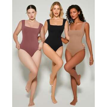 Avidlove Bodysuits for Women Black Bodysuit Plus Size Body Suit Slimming Square Neck