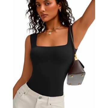 Avidlove Bodysuits for Women Black Bodysuit Plus Size Body Suit Slimming Square Neck