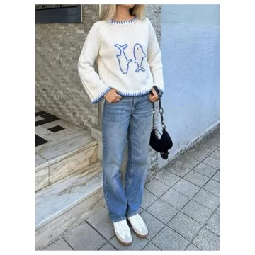 SHENHE Women's Oversized Graphic Pullover Sweater Soft Cute