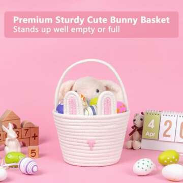 CubesLand Baby's First Easter Basket Set - 2-Piece Empty Bunny Buckets with Ears for Easter Egg Hunt...
