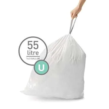 simplehuman Code U 60 Count, Genuine Custom Fit Liners, Drawstring Trash Bags in Dispenser Packs, 55...
