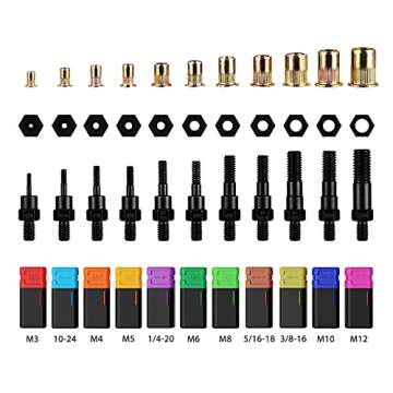 WETOLS 17" Rivet Nut Tool, Hand Rivet Tool Kit with 11 Metric & SAE Mandrels M3 M4 M5 M6 M8 M10 M12, 10-24, 1/4-20, 5/16-18, 3/8-16, 110pcs Rivnuts, Sturdy Case Packed, Auto Release Nut Design, WE-896