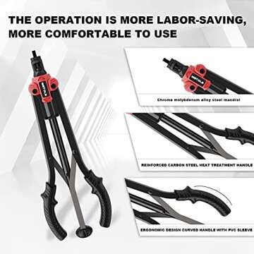 WETOLS 17" Rivet Nut Tool, Hand Rivet Tool Kit with 11 Metric & SAE Mandrels M3 M4 M5 M6 M8 M10 M12, 10-24, 1/4-20, 5/16-18, 3/8-16, 110pcs Rivnuts, Sturdy Case Packed, Auto Release Nut Design, WE-896