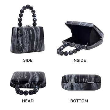 jessie Acrylic Purses Evening Clutch Bag Marbling Handbags for Women Cross Body Bag with Pearl Chain...