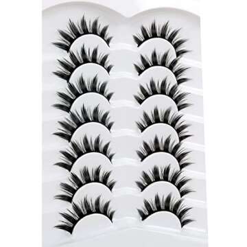 Pooplunch Manga Lashes False Eyelashes Doll Eye Natural Anime Lashes 8D Spiky Wispy Thick Faux Mink Eye Lash Strips 7 Pairs Pack