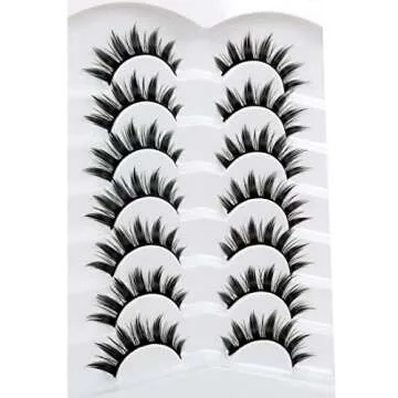 Pooplunch Manga Lashes False Eyelashes Doll Eye Natural Anime Lashes 8D Spiky Wispy Thick Faux Mink Eye Lash Strips 7 Pairs Pack