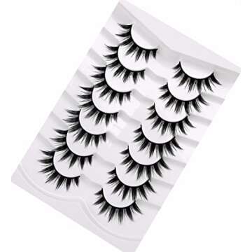 Pooplunch Manga Lashes False Eyelashes Doll Eye Natural Anime Lashes 8D Spiky Wispy Thick Faux Mink Eye Lash Strips 7 Pairs Pack