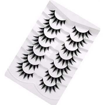Pooplunch Manga Lashes False Eyelashes Doll Eye Natural Anime Lashes 8D Spiky Wispy Thick Faux Mink Eye Lash Strips 7 Pairs Pack