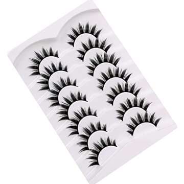 Pooplunch Manga Lashes False Eyelashes Doll Eye Natural Anime Lashes 8D Spiky Wispy Thick Faux Mink Eye Lash Strips 7 Pairs Pack