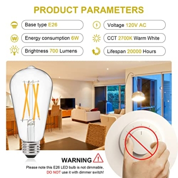 Ascher Vintage LED Edison Bulbs with 95+ CRI and 2700K Glow