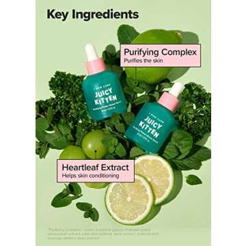 I Dew Care Korean Heartleaf Face Serum - Juicy Kitten | With Kale, Heartleaf, Moringa Seed, Willow Bark Extarct, Purifying Skincare with Niacinamide, Green Juice for Face, Glass Skin, Gift, 1.01 Fl Oz