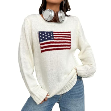 Stylish SweatyRocks Flag Pattern Women's Sweater - Comfortable & Chic