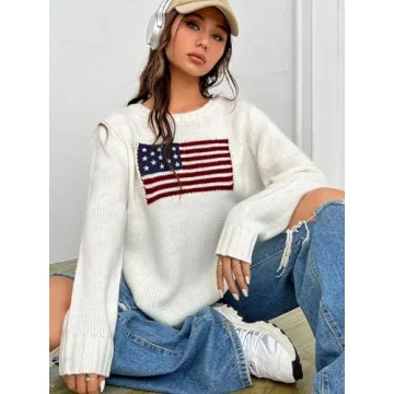 SweatyRocks Flag Pattern Women's Sweater Comfortable Fit