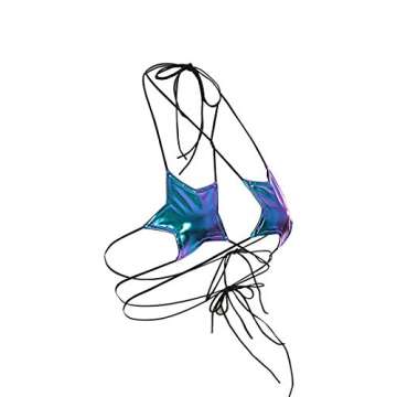 FlyCC Women Shiny Metallic Star Strappy Tube Top Halter Rave Wrap Around Bandeau Bra