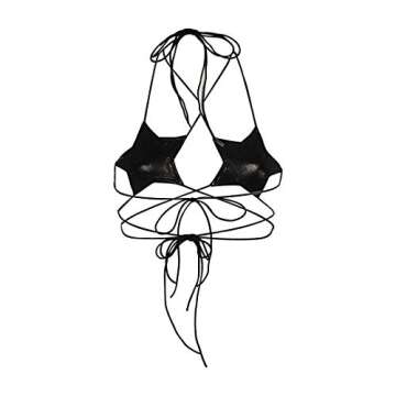 FlyCC Women Shiny Metallic Star Strappy Tube Top Halter Rave Wrap Around Bandeau Bra