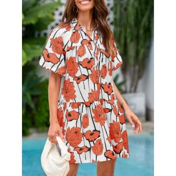Wenrine Women's Summer Floral Button Down Shirt Dress