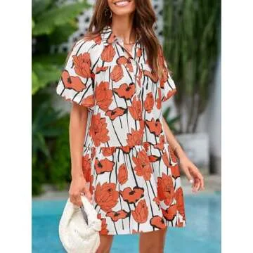 Wenrine Women's Summer Floral Button Down Shirt Dress