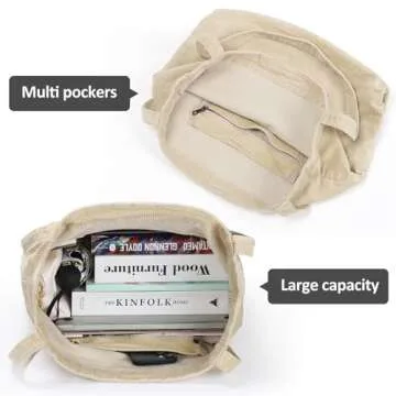 Etercycle Women Corduroy Tote Bag, Casual Handbags Big Capacity Shopping Shoulder Bag with Pocket (Cream)