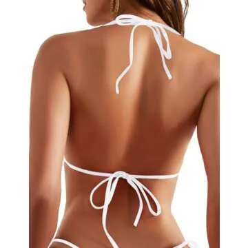 Sucrefas Women's Triangle Bikini Tops String Sexy Halter Push Up Padded Swimsuit Top White S